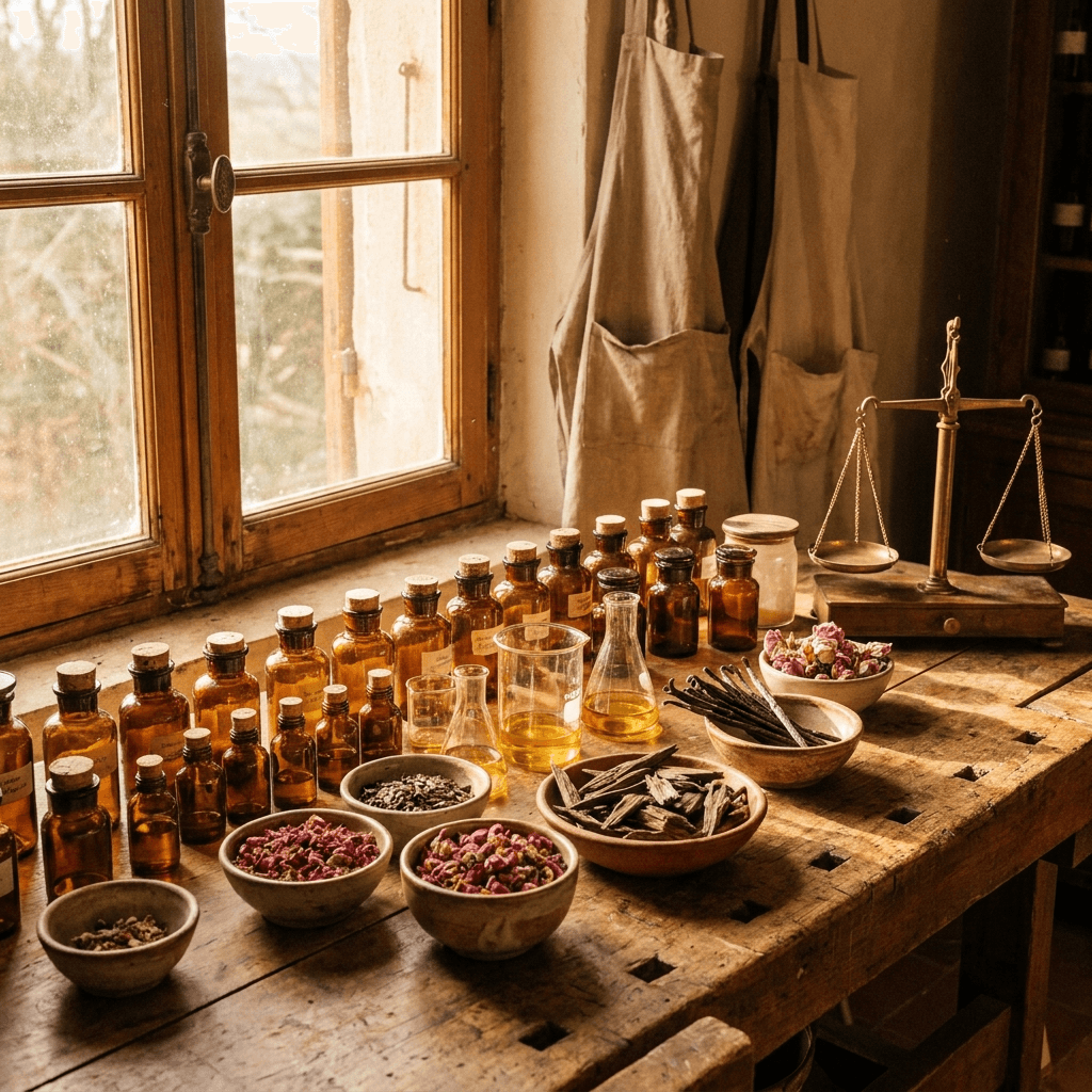 Composition de matières premières pour la parfumerie, pétales et résines